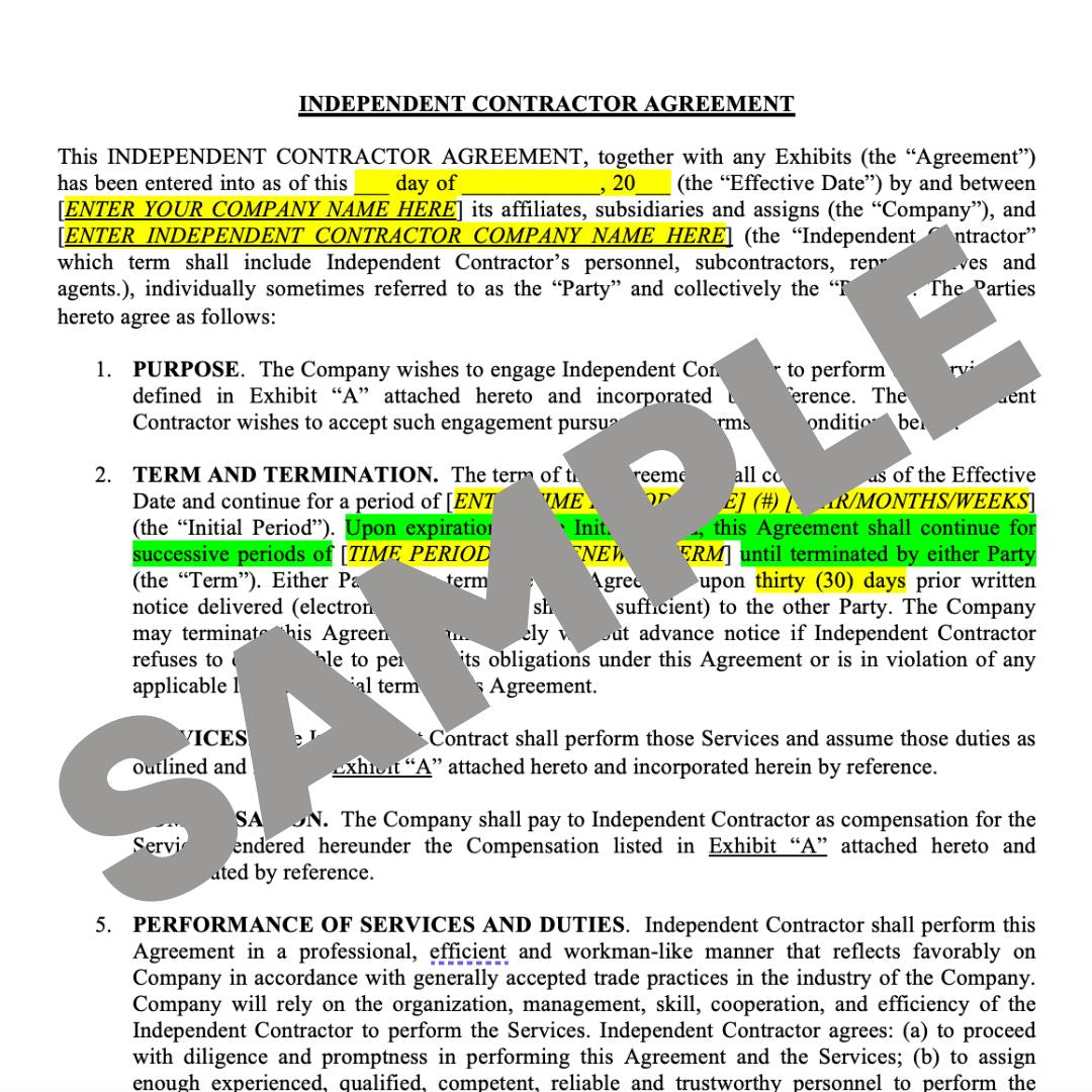 Independent Contractor Agreement / Vendor Agreement
