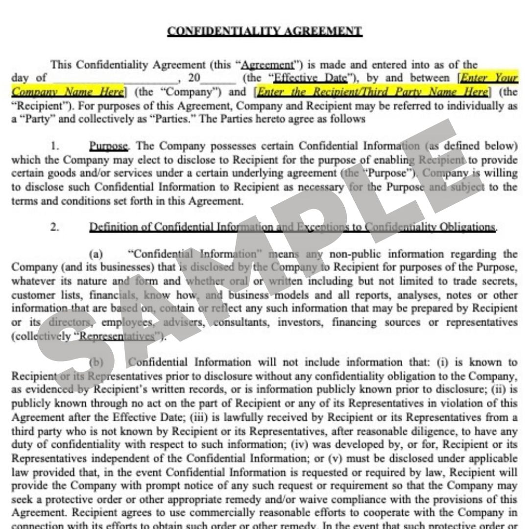 Confidentiality Agreement Template